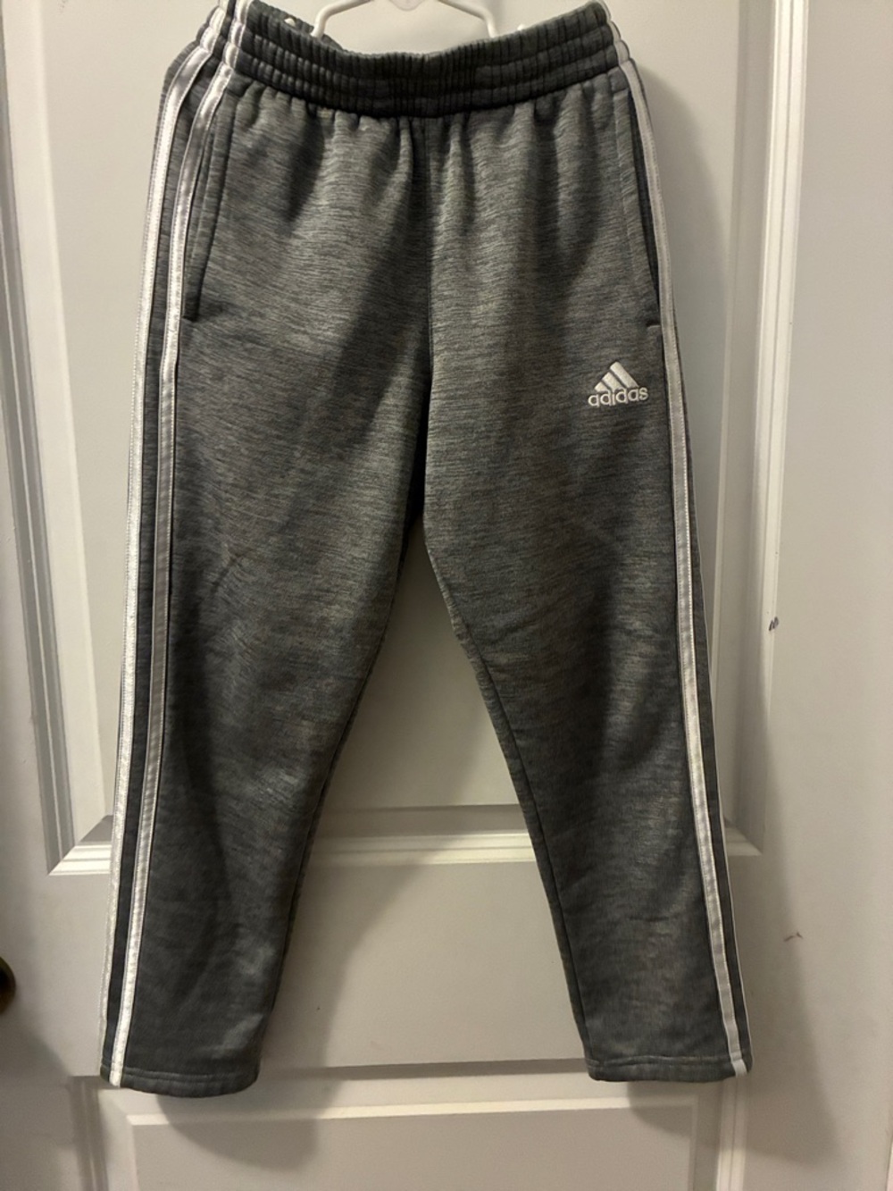 adidas Kids Gray Jogger Sweatpants with White Side Stripes